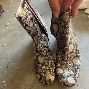 French Connection Black and Cream Snake-Print Ankle Boots